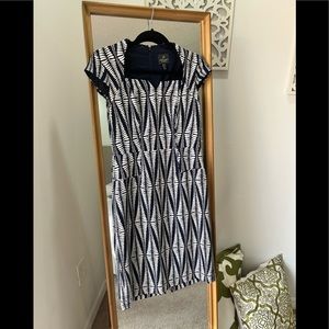 Blue and white work dress